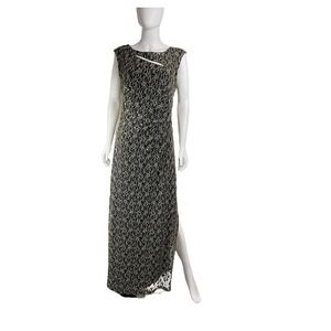 Elegant Black & Gold Sequin Lace Maxi Dress Sleeveless Evening Gown